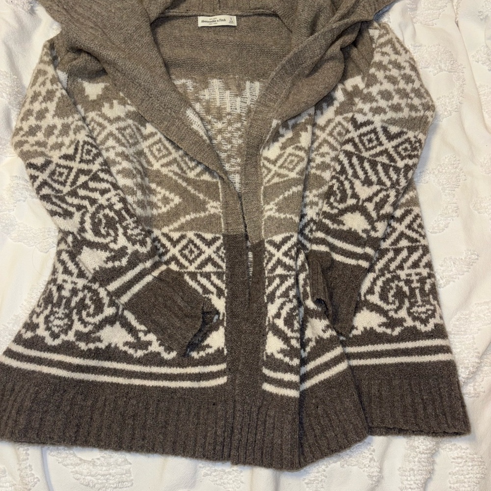 Abercrombie & Fitch Women's Fair Isle Cardigan - Taupe & Cream